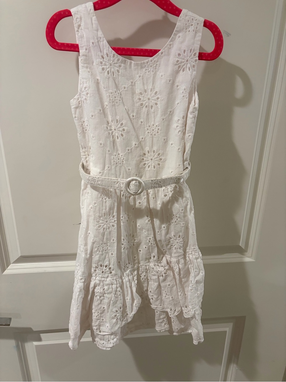 Girls' White Eyelet Belted Sundress